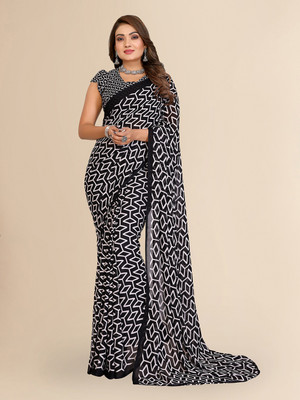 kashvi sarees Geometric Print Daily Wear Georgette Saree(Black)