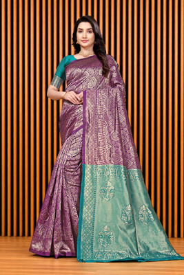 JAY KHODIYAR EMBROIDERY Woven Bollywood Jacquard Saree(Purple)