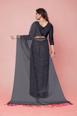InfiniteFab Embroidered Bollywood Net Saree(Black)