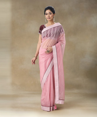 Tasrika Embroidered Bollywood Net Saree(Pink)