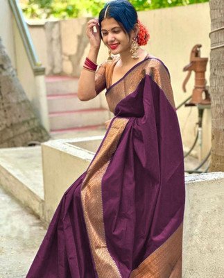 YASHIKA Woven Banarasi Cotton Silk, Jacquard Saree(Purple)