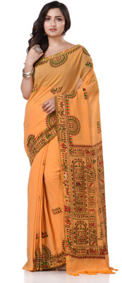 TANTLOOM Printed Handloom Handloom Pure Cotton Saree(Orange)