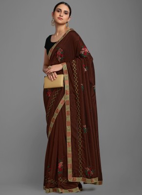 Shaily Retails Embroidered Bollywood Silk Blend Saree(Brown)