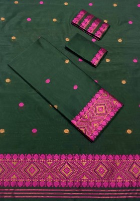 KHATI AXOMIYA Woven Mekhela Chador Cotton Blend Saree(Green)