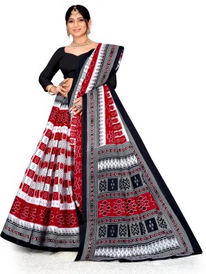 Padmavati Blocked Printed Sambalpuri Cotton Blend Saree(Black)