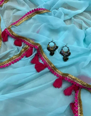 BEST FOR BUYERS Solid/Plain Bollywood Georgette Saree(Light Blue)