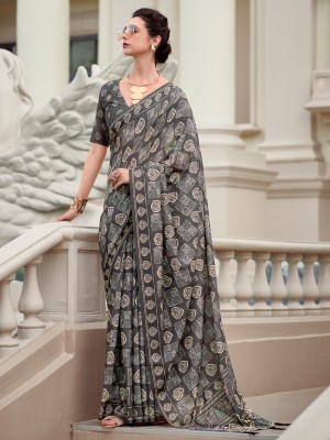 Sareemall Printed Daily Wear Cotton Silk Saree(Grey)