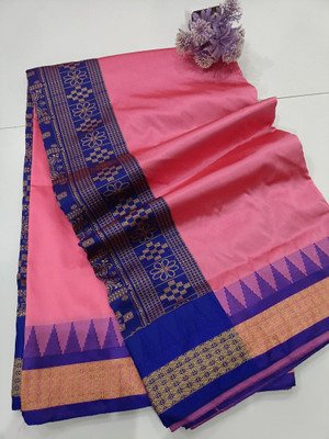 MAADURGA FASHION Temple Border Sambalpuri Art Silk Saree(Pink)