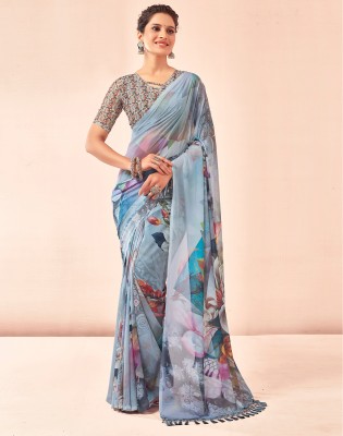 Satrani Digital Print, Printed Bollywood Georgette Saree(Grey, Multicolor)