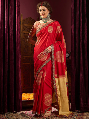Sareemall Printed Garad Cotton Blend Saree(Red)