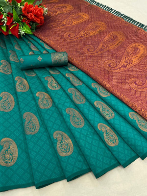 STYLEVEDA Woven Banarasi Cotton Silk Saree(Green)
