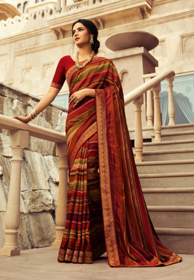 Fancy Fab Woven Pochampally Silk Blend, Chiffon Saree(Maroon)
