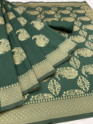 NESHVI ENTERPRISE Woven Banarasi Jacquard Saree(Dark Green)