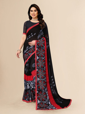 Moda Rapido Embellished, Printed, Self Design Bollywood Georgette Saree(Black)