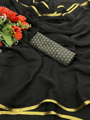 JiproStore Solid/Plain Daily Wear Chiffon Saree(Black)
