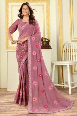 DWINIZAA STORE Embroidered Bollywood Georgette Saree(Brown)