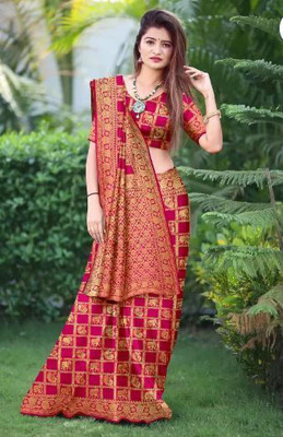 Rohit Designer Printed Kanjivaram Nylon Saree(Pink)