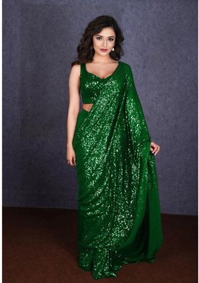 Bhojal Creation Embroidered, Embellished Bollywood Georgette Saree(Green)
