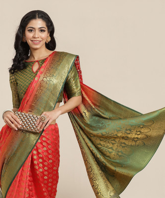 Divastri Woven, Printed Banarasi Cotton Silk Saree(Pink)