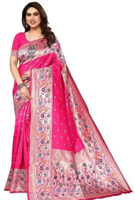WILLMAKE Printed Bollywood Georgette Saree(Pink)