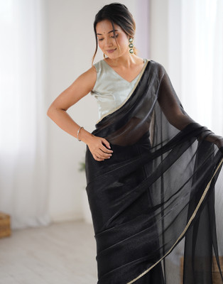 Samah Dyed, Embellished Bollywood Jimmy choo, Chiffon Saree(Black)