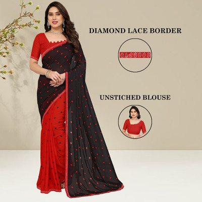 Anand Sarees Embellished, Polka Print Bollywood Georgette Saree(Red, Black)