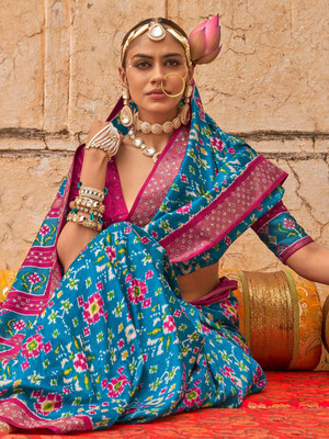 ANOUK Woven Patola Silk Blend Saree(Blue)