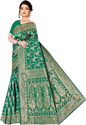 Fashionlu Printed Bandhani Cotton Silk Saree(Green)