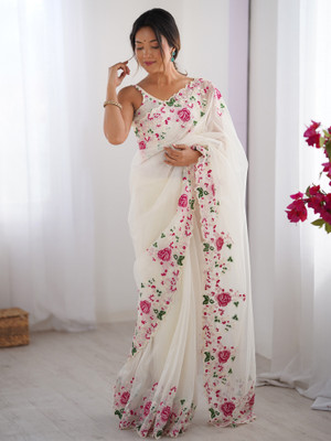 ANOUK Embroidered Bollywood Net Saree(Cream)