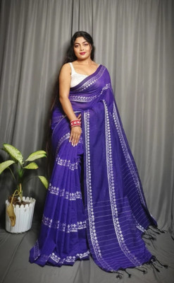 RIDDHIMAN FASHION Embroidered, Woven, Geometric Print, Self Design, Solid/Plain Handloom Pure Cotton Saree(Purple)
