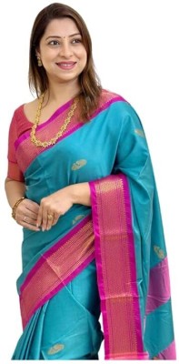 HMP Fashion Woven Paithani Pure Silk Saree(Blue)