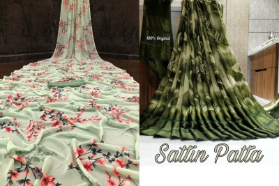 Sanjana Silk Floral Print Bollywood Georgette Saree(Pack of 2, Green)