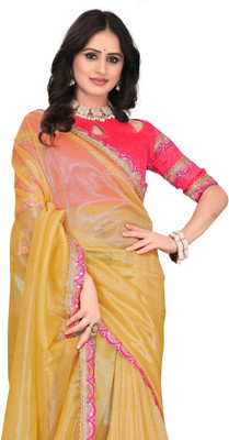 Mortile Designer Studio Embroidered Bollywood Lycra Blend Saree(Yellow)