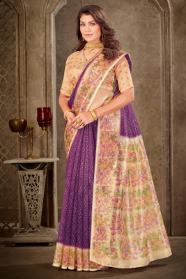 Sariya Printed Kota Doria Tissue Saree(Purple)