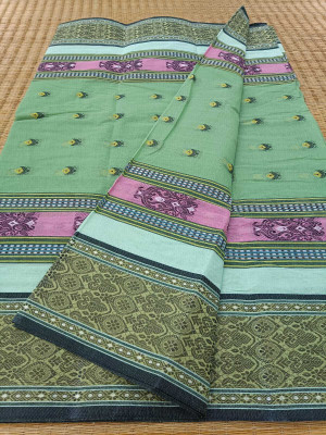 Dristikone Woven Tant Pure Cotton Saree(Multicolor)