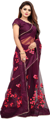 AreWah Embroidered Bollywood Net Saree(Maroon)