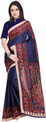 Suali Solid/Plain Bhagalpuri Chiffon Saree(Dark Blue)