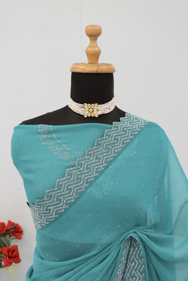 VarniRaaj Fashion Embellished Bollywood Organza Saree(Light Blue)