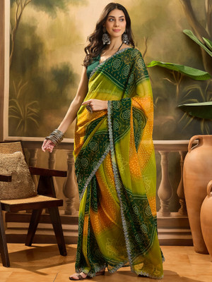 Divastri Printed Bandhani Georgette Saree(Multicolor)