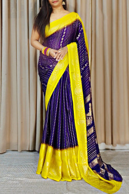 radhe creation Embellished Bollywood Chiffon, Georgette Saree(Purple, Yellow)