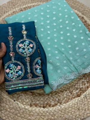Tradivibe Embroidered Bollywood Jimmy choo Saree(Blue)