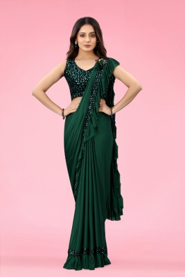 dashlani Embellished Bollywood Lycra Blend Saree(Green)