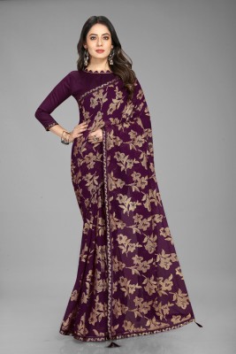 Vrati Creation Printed, Floral Print Bollywood Georgette Saree(Purple)