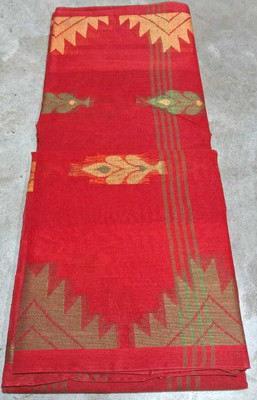 Parbati fashion Self Design Tant Pure Cotton Saree(Red)