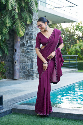 SAII CREATION Embellished Bollywood Silk Blend Saree(Purple)