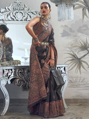 Sareemall Woven Banarasi Silk Blend Saree(Black)