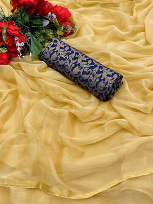 hasti fashion Solid/Plain Daily Wear Chiffon Saree(Beige)