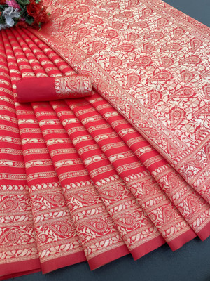 YASHIKA Woven, Printed Banarasi Cotton Silk, Jacquard Saree(Red)