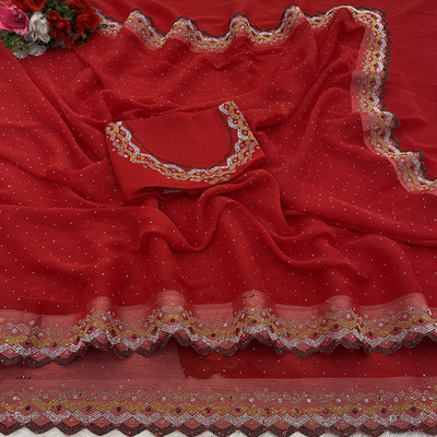 VarniRaaj Fashion Embellished Bollywood Organza Saree(Red)