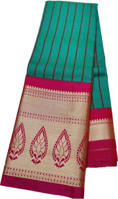 jaintihish collections Self Design Kota Doria Cotton Silk Saree(Green)